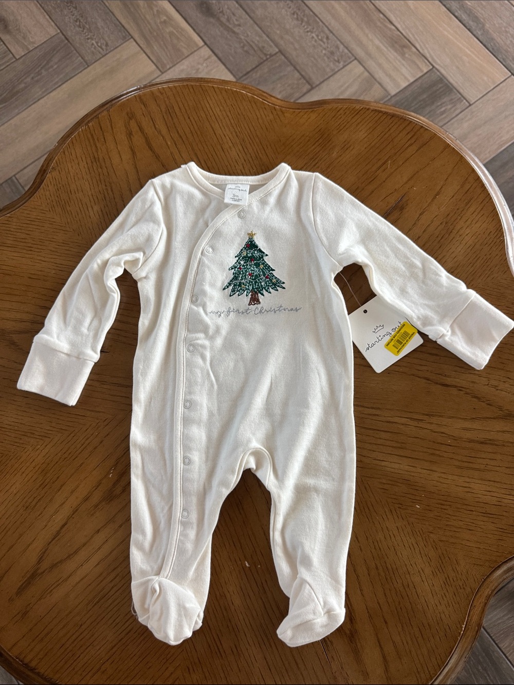 Starting Out Cream Holiday Tree Footed One-Piece